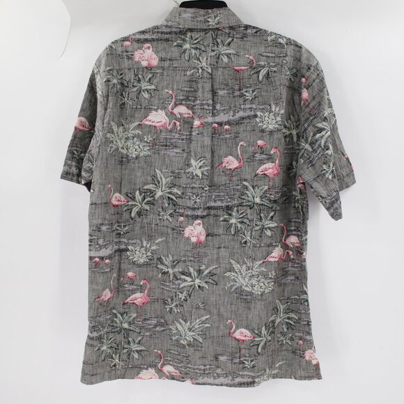 Iron and Resin Shirt Men's Large Button Up Flamingo tropical palm Reverse Print - Picture 6 of 12